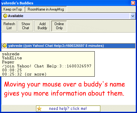 YahElites Mouse Over Buddy List