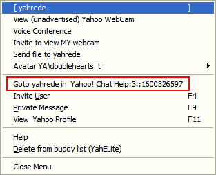 YahElites Buddy List right click menu